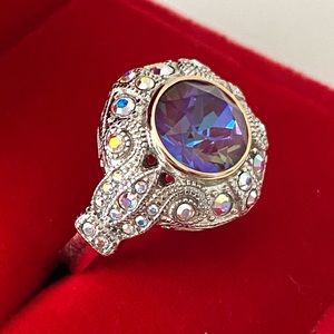14k white gold  over 925 Swarovski Crystal stones ring 7